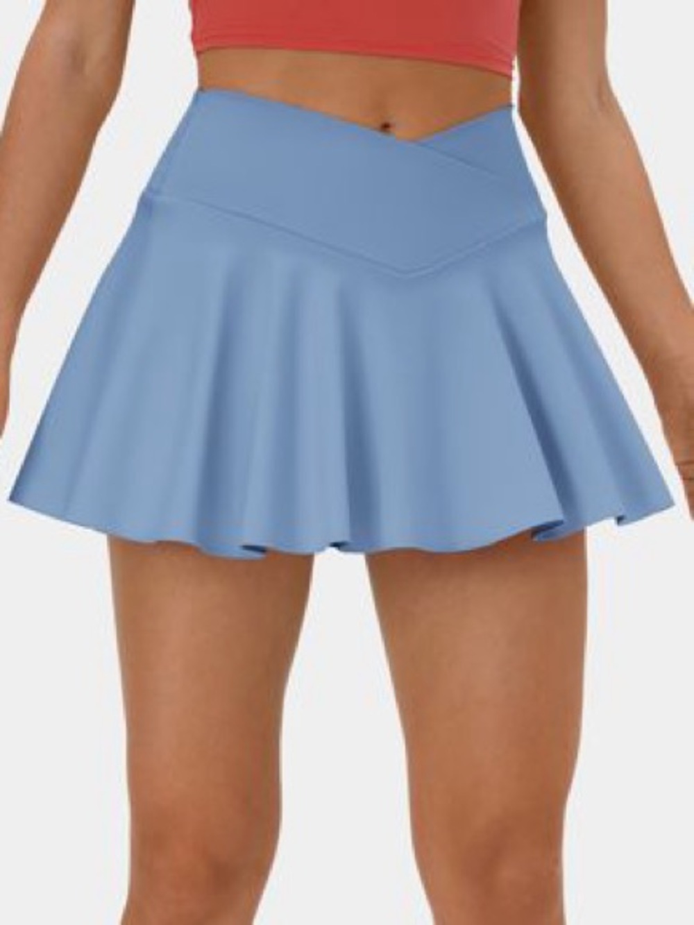 Halara Cloudful Air Comfy High Waisted Crossover Pocket Flare tennis skirt blue